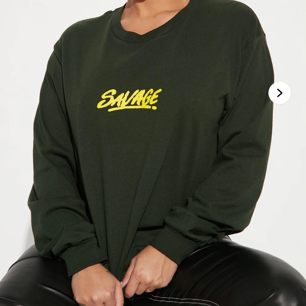 Fashion Nova Forest Green Long Sleeve with Bold Yellow Print